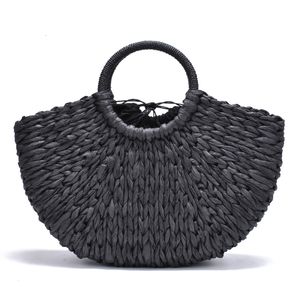 Evening Bags 2023 Handmade Bag Women Pompon Beach Weaving Ladies paper Straw Wrapped Moon shaped 230921