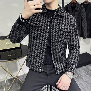 Jaquetas masculinas 2023 tweed xadrez grosso único breasted versão coreana tendência primavera outono solto streetwear trench coats l180