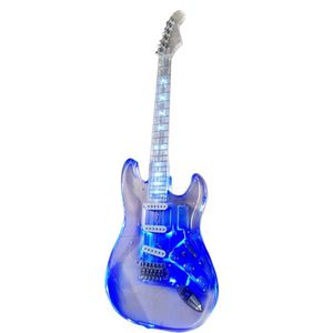 Högkvalitativ stakryl elektrisk gitarr med blått LED-ljus