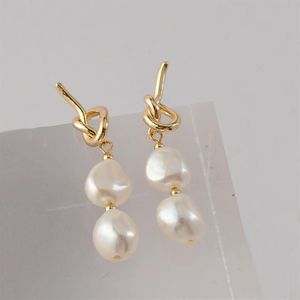 Dangle & Chandelier Peri'sBox 2 Natural Pearls Link Drop Earring Knotted Hollow Baroque Pearl Hanging Earrings Elegant Trendy308z