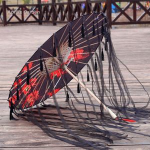 Paraplyer Silkduk Spetsar Paraply Women Costume Pography Props Tasseled Yarned Chinese Classical Oilpaper Parasol 230920