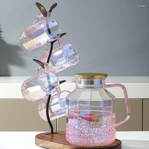 Vattenflaskor 1.9L HAMMER Mönster Hög Borosilikat Glas Kall Kettle Hem stor kapacitet Juice Drick Pot Gradient Pink Blue Cool Bottle Bottle