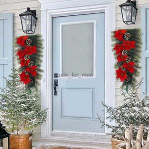 Decorazioni natalizie Decor Ghirlande Festive Ghirlande natalizie a led Squisite foglie finte Fiori per la decorazione domestica delle vacanze Ghirlanda ispirata al Natale HKD230921