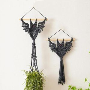 Tapestries Creative Bat Hand Woven Tapestry Cotton Rope Plant Net Pocket Potted Hanging Basket Animal Wall Decoration