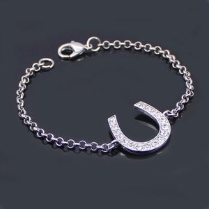 Blei- und Nickel-Gliederkettenarmband, Hufeisenarmbänder, Reitsport-Hufeisenschmuck, verziert mit Bling White Czech Crysta296p