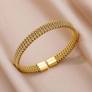 Bangle Knitting Style Stainless Steel Bracelet For Women Jewelry Vintage 18K Gold Plated Accessories Adjustable Couple