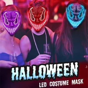 Maschera al neon di Halloween Maschera a led Maschera Maschere per feste in maschera Bagliore di luce nel buio Maschere horror divertenti Forniture cosplay 921
