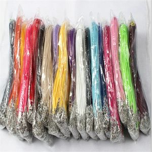 100pcs lot 1 5mm Colorful Wax Leather Necklace cord buckle shrimp Pendant Jewelry Components lanyard with Chain DIY235m
