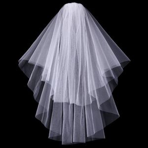 Cheap Exquisite Short Bridal Veil Netting Two-Layer Short Wedding Veil With Comb Fingertip Length Handmade Noble White Ivory Headw279r