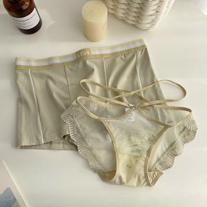 Underpants Couple's Underwear A Pair Of Cotton Grass Green Oversized Sexy Chinese Style Briefs Men's Boxers One Man And Woman