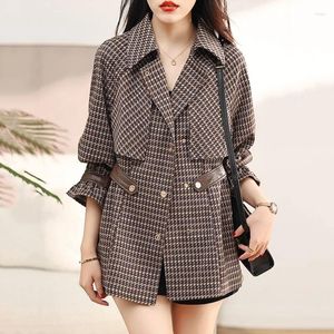 Frauen Graben Mäntel 2023 Frühling Herbst Braun Anzug Jacke Blazer Vintage Hahnentritt Lose Windjacke Outwear Mode Mantel Weibliche