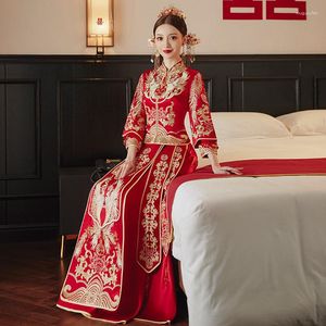 Ethnische Kleidung im chinesischen Stil, Phoenix-Stickerei, Hochzeitskleid, Cheongsam, Hochzeitsanzug, orientalischer Braut-Toast, Vintage-Qipao