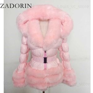 Pelliccia da donna Pelliccia sintetica ZADORIN Cappotto invernale Donna New Fashion Cappotto in pelliccia sintetica Maniche staccabili Cappuccio Piumini d'anatra Cappotti con cappuccio Piumino nero Capispalla T230921