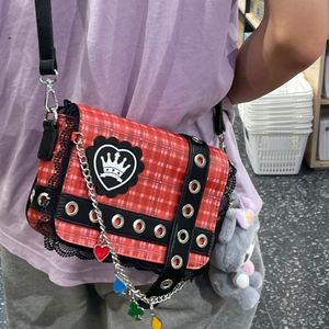 Waist Bags Japanese Cute Striped Plaid Y2 Harajuku Style Large Capacity Messenger Bag Tote Storage Kawaii Women Purse Handbags 230920