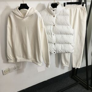 Winter Cotton Tracksuits 여성 3 조각 조끼 바지 세트 두꺼운 따뜻한 코트 바지 편지 다이아몬드 스포츠 트랙 슈트