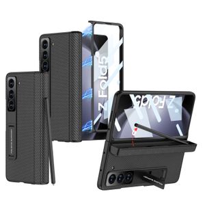 Capa de couro fosco para Samsung Galaxy Z Fold 5, caixa de caneta, suporte de dobradiça magnética, capa de filme de proteção