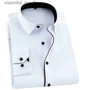 Herrklänningskjortor twill vit herr klänning skjortor långärmad smal fit affärsmän formell skjorta avslappnad fast utan frontficka mans kläder l230921