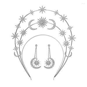 Fermagli per capelli Corona copricapo con orecchini Stella Luna Dea Fascia per capelli Diademi per donne Fascia per capelli da sposa Boho