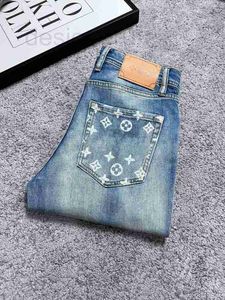 Men's Jeans designer 23 Autumn Back Pocket Fashion Printing Series Stretch Perforated Slim Fit Jeans Mens Pants Trend 0H8Z