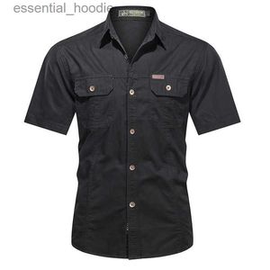 Men's Dress Shirts Fashion 2023 Autumn Spring Clothes Green Black Cargo Military Brand Shirts For Mens Short Sleeves Casual Blouse Oversize 4XL 5XL L230921