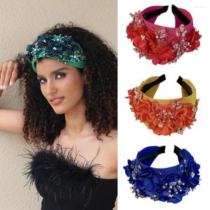 Pinces à cheveux grand large bandeau de fleur épais pour les femmes mode plein cristal strass pierre perle florale décorative fête bijoux bandeaux