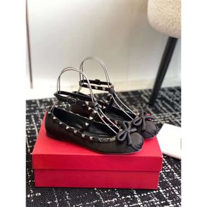 Valention Ballet Tone-on-tone Best-quality Flats Studs Satin Ballerinas Fairy with Bow Ballet Dance Shoes Female Outwear Flat Bottom Riveted Shoes Shoes Mhtjl