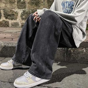 Męskie dżinsy 2023 dżinsy męskie Koreańska wersja Student Casual Pants High Street proste luźne dżinsy na nogi czarne szare niebieskie worki dżinsy L230921