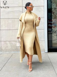 Two Piece Dress VAZN Winter High end Young Sexy Office Lady Sweater Full Sleeve X Long Cloth Long Tank Slim Women 2 Set 230921