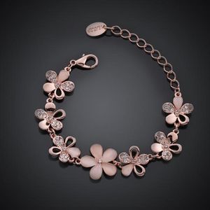 Bangle encantador 18k rosa banhado a ouro mulheres rosa olho de gato opala flor pulseira presente para mulheres menina 230921