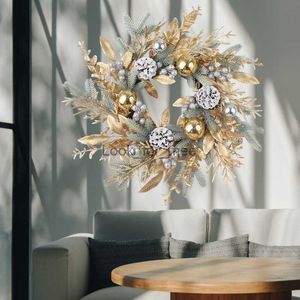 Weihnachtsdekorationen, Weihnachtskranz für die Haustür, künstliche goldene Blumengirlande, Tannenzapfen-Rattan-Set, zum Aufhängen, Weihnachtsdekoration im Freien, 2024 HKD230921