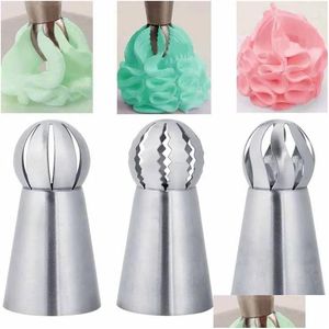 Other Bakeware Cupcake Stainless Steel Sphere Ball Shape Icing Pi Nozzles Pastry Cream Tips Flower Torch Tube Decoration Tools 20220 Dhsc1