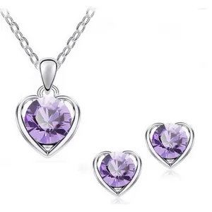 Hänge halsband Fashion Women Luxury Crystal Heart Shaped Halsband EnaLAil Set årsdag bröllop smycken tillbehör grossist