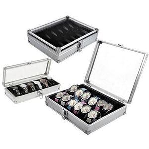Grade slots caixa de relógio conveniente luz dobadoura jóias relógios de pulso caso titular caixa armazenamento alumínio organize253y