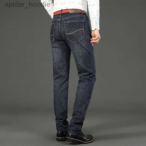 Dżinsy męskie nowe biznesu dżinsy męskie swobodny prosty mody klasyczny Blue Black Work Denim Spodni męska marka odzieży Rozmiar 32-38 L230927