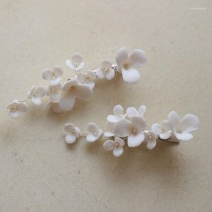 Fermagli per capelli SLBRIDAL Fatti a mano Ins Style Lega Fiore in ceramica Cristallo Clip da sposa Barrette Copricapo da sposa Accessori donna