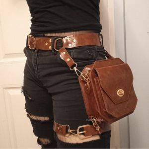 Sacos de cintura Steam Punk Retro PU Bag Hip Packs para Mulheres Crossbody Cruz Multifuncional Ao Ar Livre Perna Telefone Bolsa Fanny Pack Cinto 230920