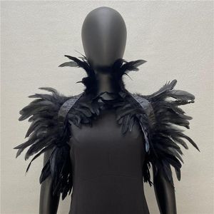 Lenços Halloween Mulheres Cosplay Preto Natural Feather Shrugs Shawl para Luxo Ombro Wraps Sexy Punk Gótico 230921