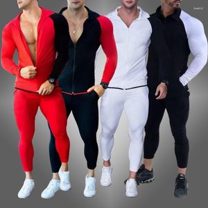 Tute da uomo con cappuccio Activewear Casual manica lunga Colorblock Felpa e pantaloni Set Fitness Streetwear Due pezzi 2023