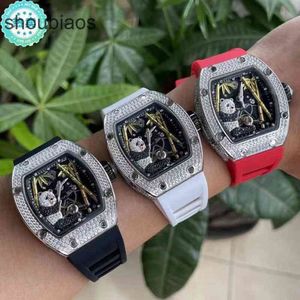 Orologi meccanici di design sportivo Data Affari da uomo R i c h a r d Milles Orologio di lusso Automatico Tendenza della moda Pieno di diamanti Tesoro nazionale Panda scavato luminoso