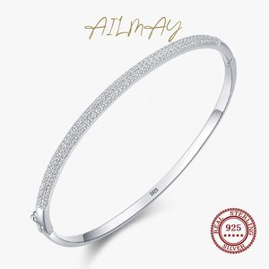 Bangle Ailmay Genuine Sterling Silver Fashion Clear Zircon Bracelets Crystal Wedding Lady Classic Romantic Jewelry 230921