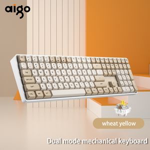 Keyboards Aigo A108 Gaming Mechanical Keyboard 2.4G Wireless USB Type-c Wired Yellow Switch 110 Key Swap Rechargeable Gamer Keyboard 230920