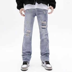 Męskie dżinsy vintage rozerwane w trudnej sytuacji dla mężczyzn prosto umyty Harajuku Hip Hop Loose Denim Spodni Vibe Styl Straż Casual Jean Pants 5014