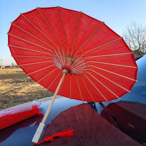 Parasol vintage jedwabny tkanina kobiet parasol chiński styl stały kolor czerwony taniec