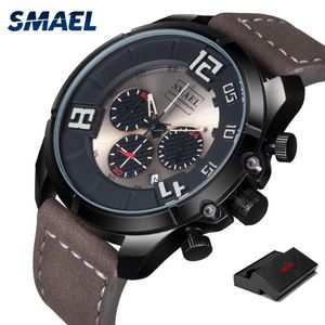 Smael New Casual Sport Mens Watches Top Brand Luxury Leather Fashion Wrist Watch for Mane Clock SL-9075 Chronograph Wristwatches M299i