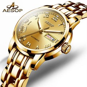 Aesop Gold Luxury Watch Women Japan Ruch mechaniczny automatyczny zegarek damski stal nierdzewna Złota żeńska zegar Women255Q