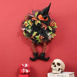 Weihnachtsdekorationen im Freien Halloween Gothic Ornament Kranz Tür Urlaub Hexe Hut Bein vorne Aufhänger Dekoration HKD230922