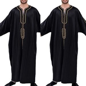 Etnik Giyim 2021 Erkekler İslami Arap Kaftan Müslüman Uzun Kollu Gevşek Abaya Robes Moda Suudi Arabistan Dubai Erkek Jubba Thobe279o