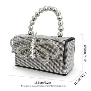 Fabrikauslassöglichkeiten Umhängetaschen Luxus süßer und schöner Bow Frauen Ketten -Tasche Square Diamond Handtasche Beliebtes glänzendes Perlen Retro Handtaschen A079#