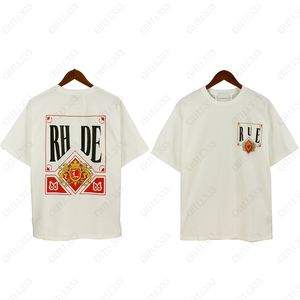 Rhude 대형 T 셔츠 남성 티셔츠 여성 Rhuds 디자이너 남성용 빈티지 자수 Tshirts 의류 짧은 슬리브 Tshirt 대형 티 Apparel2023