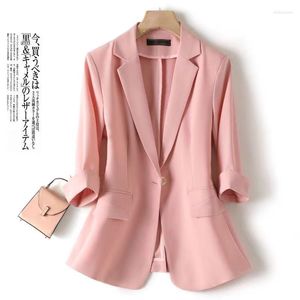 Women's Suits 2023 Women Blazer Summer Slim Thin Three Quarter Sleeves Chiffon Short Single Button Female Suit Jacket Outerwear Top